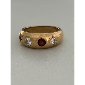 7450 - Yellow Gold Diamond Garnet Wedding Band Ring