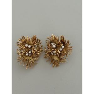 7484 - Vintage Earrings Yellow Gold Thread Diamonds