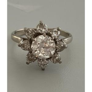 7485 - Marguerite Ring White Gold Diamonds (1.30 Ct In The Center)
