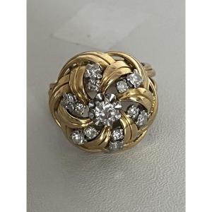 7406 - Vintage Dome Ring Yellow Gold Diamonds