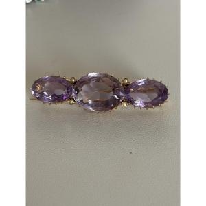7459 - Vintage Yellow Gold Amethyst Brooch