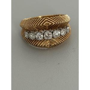 7511 - Vintage Ring Yellow Gold Platinum Diamonds