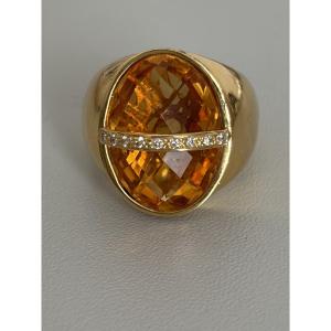 7513 - Yellow Gold Citrine Chevalière Ring 8.00 Ct Diamonds