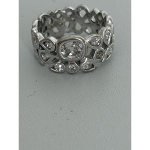 7515 - Vintage Band Ring White Gold Diamonds