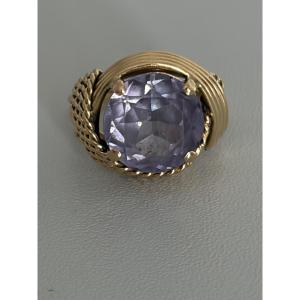 7534 - Vintage Yellow Gold Thread Amethyst Ring