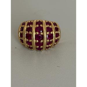 7544 - Vintage Bombée Ring Yellow Gold Natural Rubies
