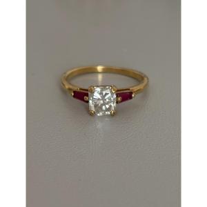 7546 - Yellow Gold Diamond Ring 1.05 Ct Ruby