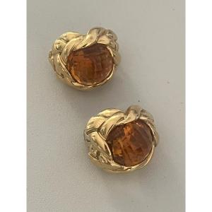 6040 - Vintage Fred Earrings Yellow Gold Citrines