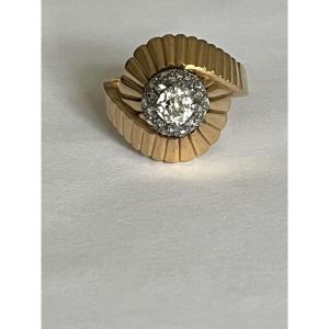 6126 - Vintage Yellow Gold Godronné Platinum Diamond Ring