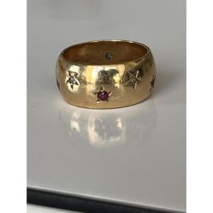 6455 - Yellow Gold Precious Stones Band Ring