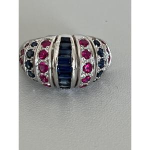 6702 - Ruby Sapphire White Gold Vintage Wedding Band Ring