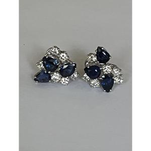 6876 - Vintage Earrings White Gold Platinum Sapphire Diamonds