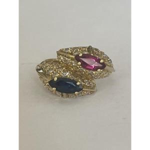 6929 - Bombée Ring Yellow Gold Sapphire Ruby