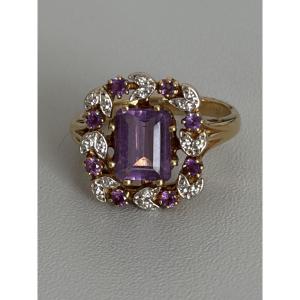 7542 - Yellow Gold And White Gold Amethyst Diamond Ring