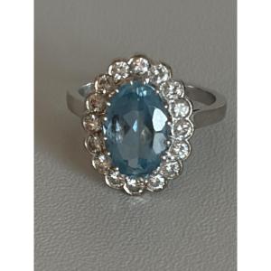 7553 - White Gold Platinum Aquamarine Diamond Ring