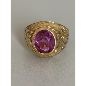 7563 - Vintage Chevalière Ring Yellow Gold Rose Stone