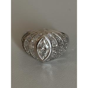 7566 - Harpo's Boule Ring White Gold Diamonds (0.70 Ct At Center)