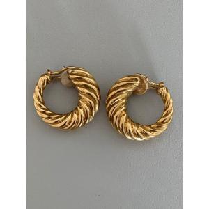 2134 - Vintage Creole Earrings Yellow Gold Godronné