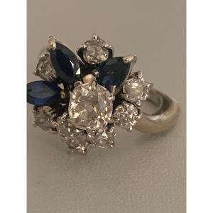 2621 - Vintage White Gold Ring Diamonds (1.60 Ct) Sapphires