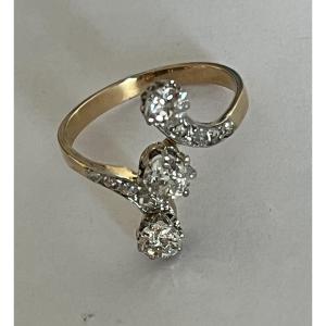 2713 - Antique Vous & Moi Ring Yellow Gold And Grey Diamonds