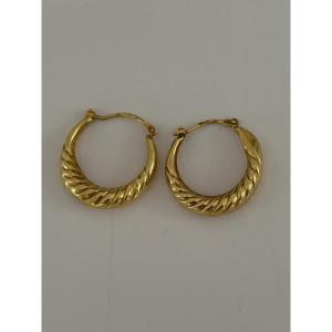 7589- Vintage Earrings Creoles Yellow Gold Godronné