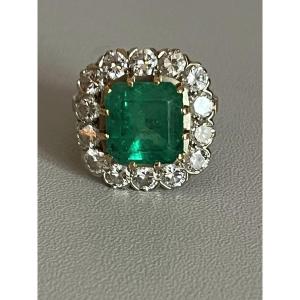 5048- Ring Platinum Yellow Gold Colombian Emerald 4.50 Ct Diamonds
