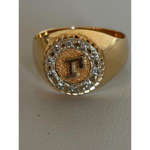 7461- Yellow Gold Diamond Chevalière Ring