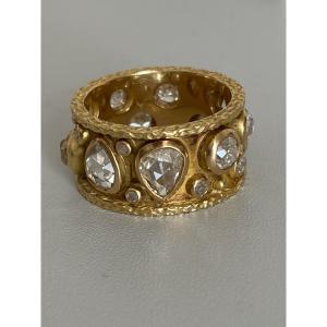 7601- Vintage Band Ring Yellow Gold Diamonds 3,50 Ct