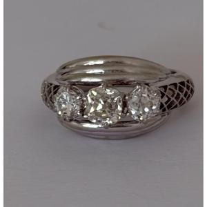 7623- Vintage Ring Platinum White Gold Diamonds 1,40 Ct