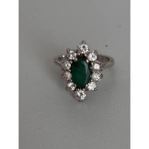 7640- Emerald Diamonds White Gold Flower Ring