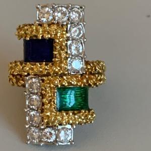 2993 – Yellow And Gray Gold Diamond Enamel Ring