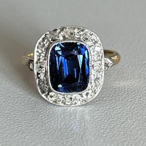 3323 – Platinum Blue Stone Diamond Gold Ring