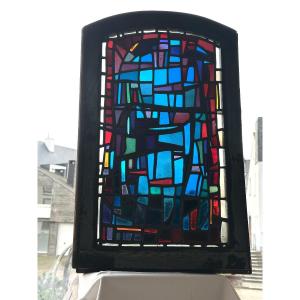 Vintage Stained Glass, Brutalist Style, 1960s