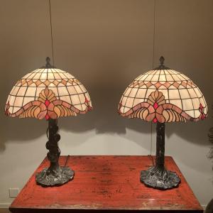 Pair Of Tiffany Style Baroc Table Lamps