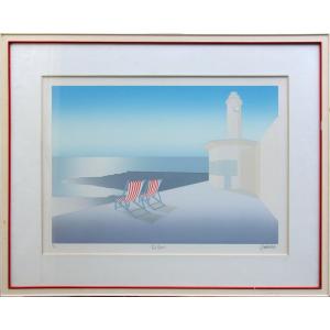 Lithograph "red Chairs" By Ole Kurtzau