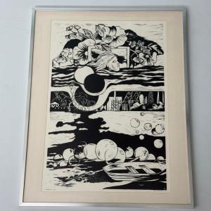 Linocut 'soapdream' By Bernadette Vereecke 