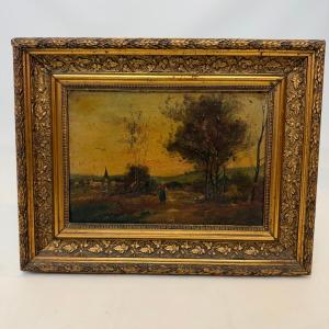 Oil On Canvas Depicting A Rural Landscape