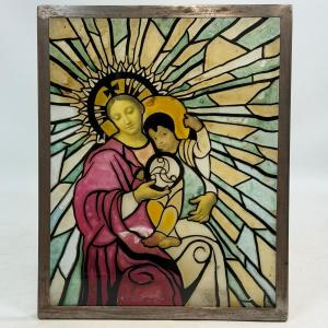 Modern Composition Depicting The Virgin And Child On Glass