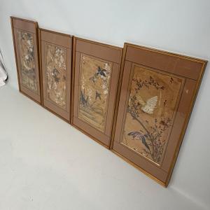 Set Of 4 Huaniao Embroideries On Silk