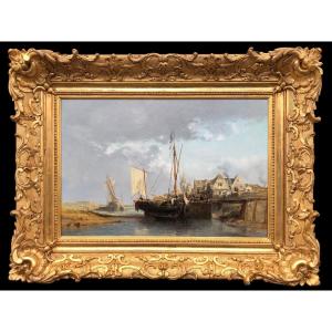 Noel Jules French Painting 19th Front Port Oil On Strong Cardboard Signed ​​​​​​​certificat
