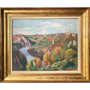 Eugène Alluaud View Of The Ruins Of Crozant French School 20th Century Oil Signed ​​​​​​​certificat