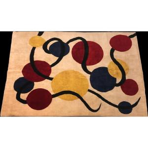 Contemporary Rectangular Rug With Geometric Decor In Hand-woven Wool