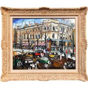 Genin Lucien Paris Animation At The Ambigu Theater Oil On Canvas Signed Certificate