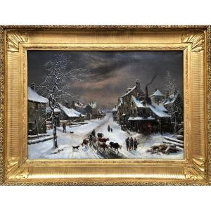 Malbranche Louis Claude French School 19th Animation Village Entrance Oil Signedcertificate