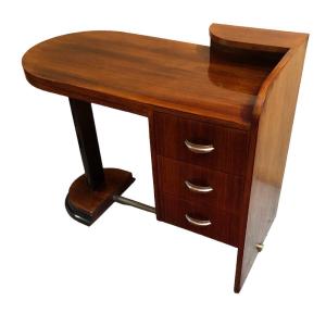 Art Deco Desk In Rosewood Veneer With Suspended Box Three Drawers 1940s