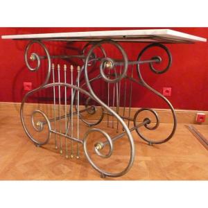 Antique Late 19th Century Wrought Iron And Brass Butcher's Table