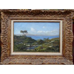 Lansyer Emmanuel Painting 19th Century Mediterranean Landscape Oil Canvas Signed Dated Certificate