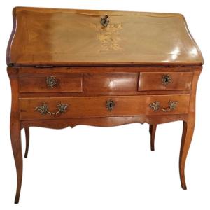 Louis XV Period Sloping Desk Walnut And Fruitwood Veneer Arched Legs Three Drawers