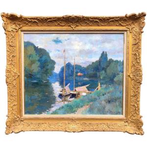 Pinot Albert La Seine Argenteuil 1926 Oil Canvas Signed Dated Titled Certificate Of Authenticity