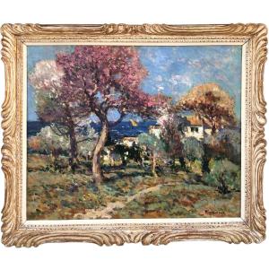 Maillaud Fernand Seaside In Provence Oil On Canvas Signed Certificate Of Authenticity